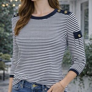 Ralph Lauren Navy White Striped Top S